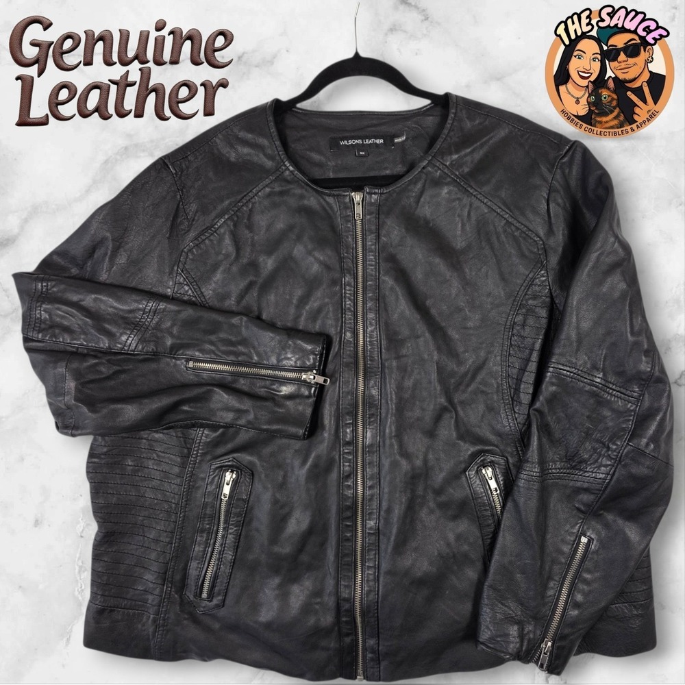Wilsons Leather Genuine Black Motorcycle Jacket Womens Plus 3X Goth Biker
